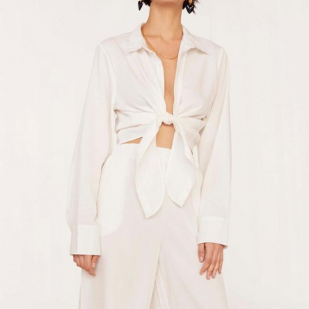 Cropped Shirt with Tie Closure at Front